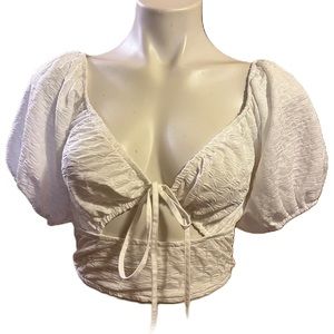 Zara white puff sleeve tie front crop top